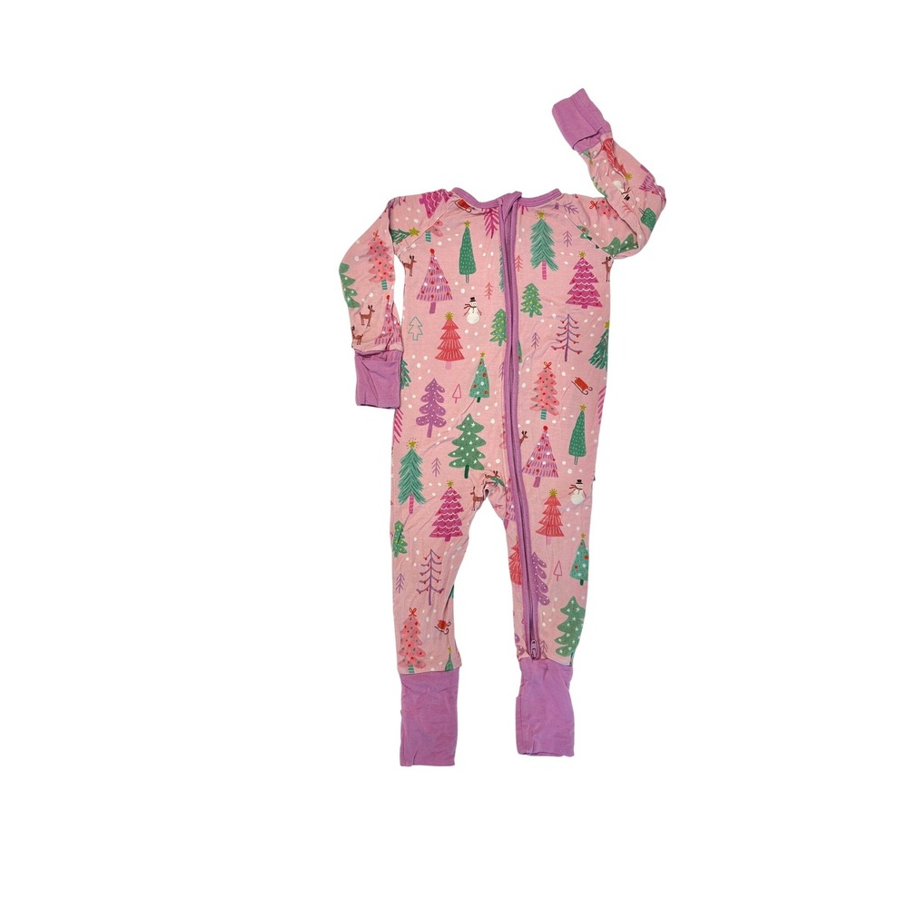 Little Sleepies Bamboo Twinkling Christmas Trees Pink Romper Zippy 6-12 months